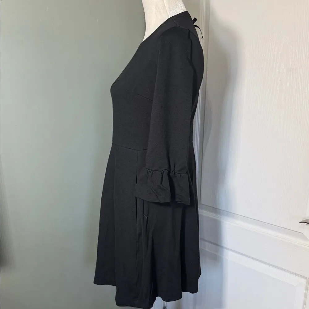 Kate Spade Broome Street Black Fit & Flare Dress Ruffle Cuff Size M